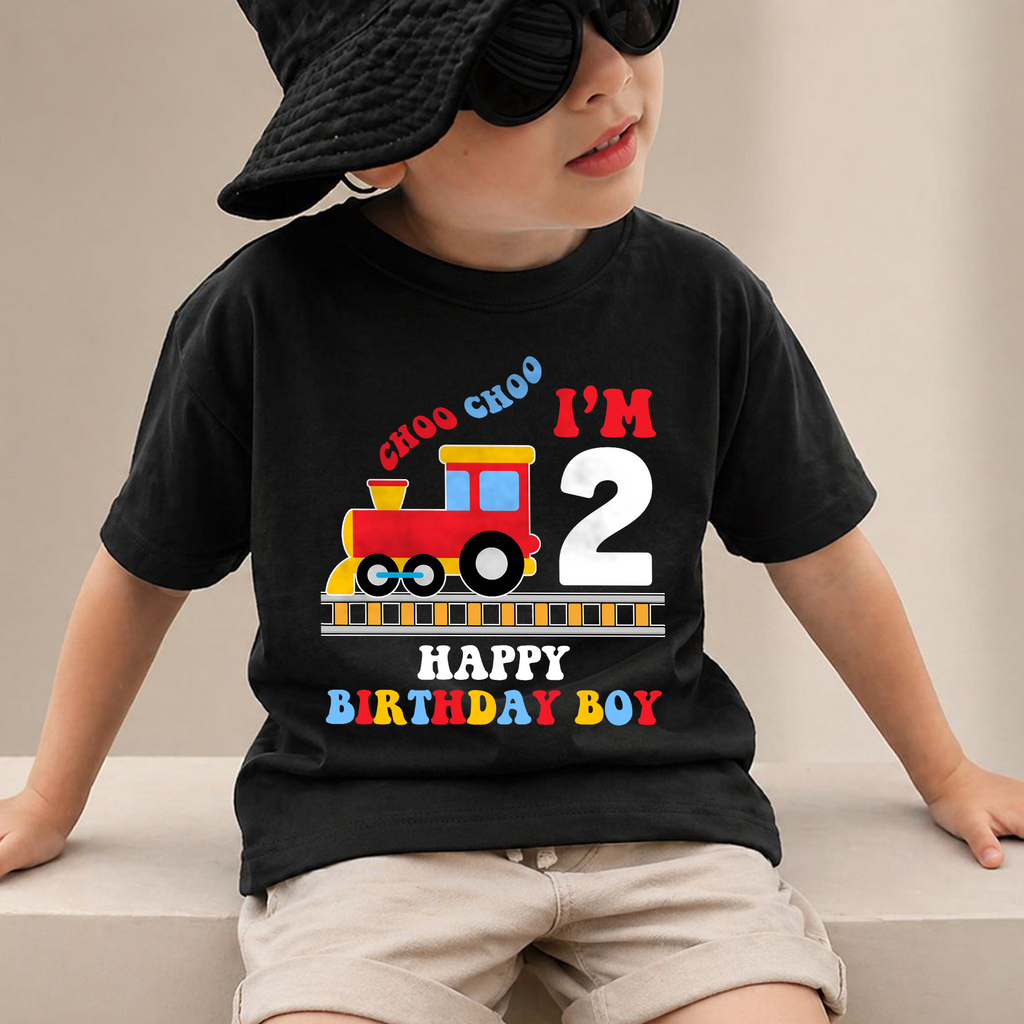 Toddler Personalized Choo Choo I'm 2 2nd Birthday Shirt — product view 2