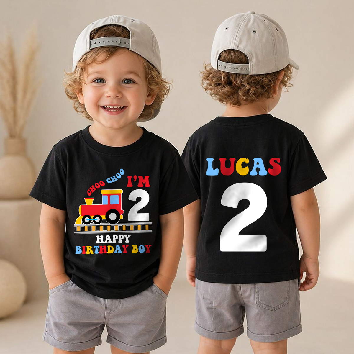 Toddler Personalized Choo Choo I'm 2 2nd Birthday Shirt — product view 4