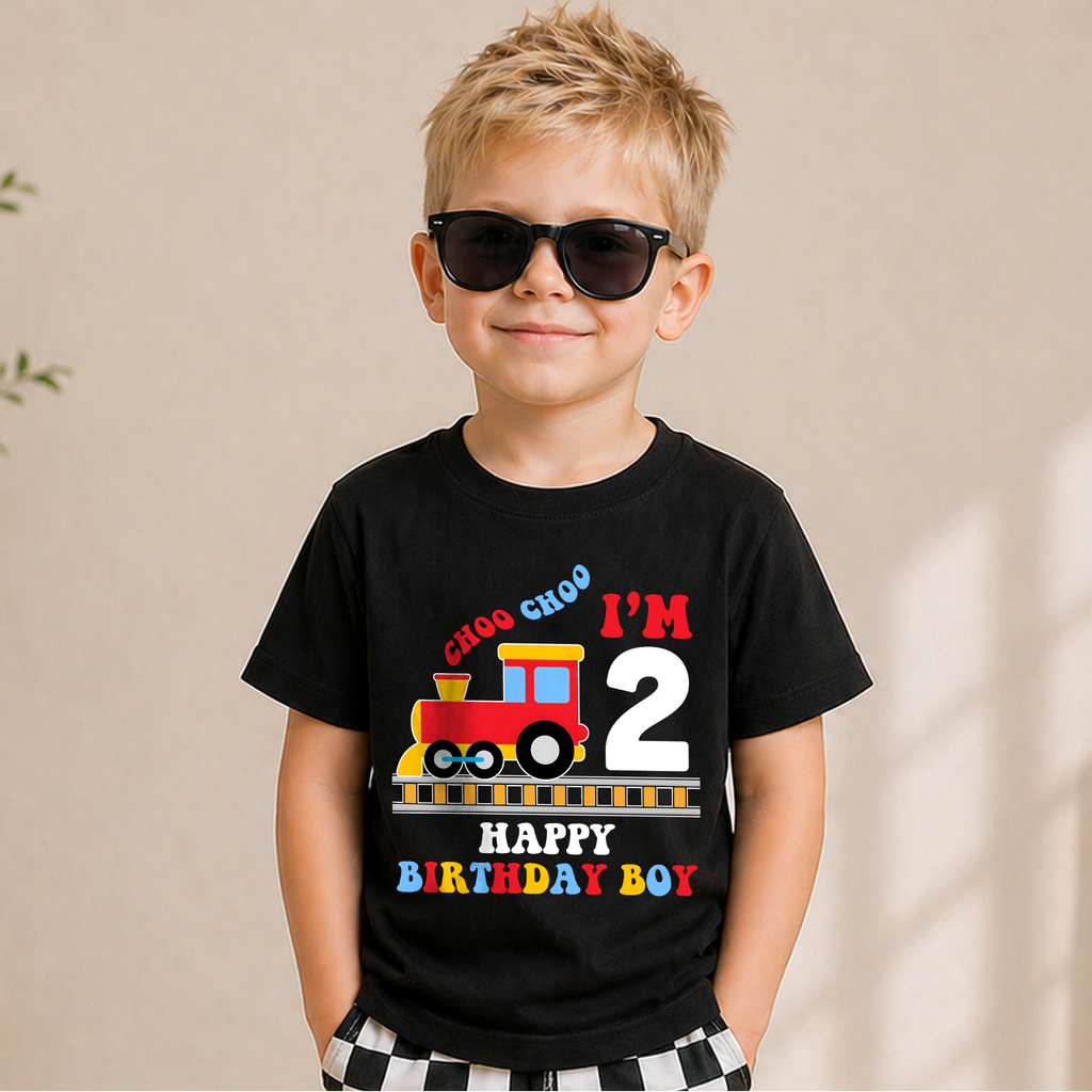 Toddler Personalized Choo Choo I'm 2 2nd Birthday Shirt — product view 5