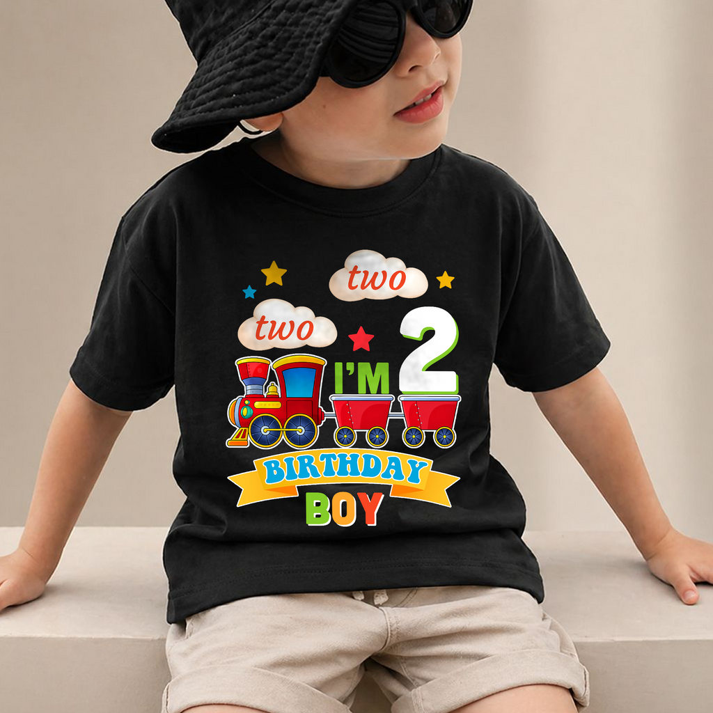 Boys Personalized Chugga Chugga Two Two 2nd Birthday Shirt — product view 2
