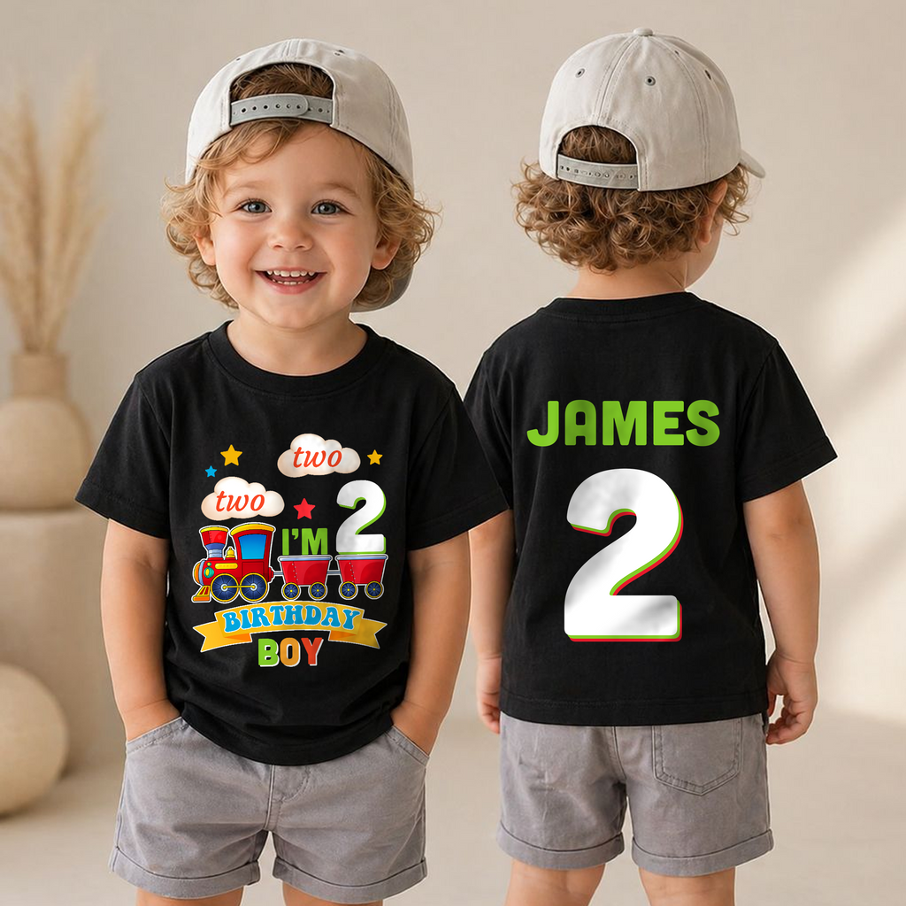 Boys Personalized Chugga Chugga Two Two 2nd Birthday Shirt — product view 4