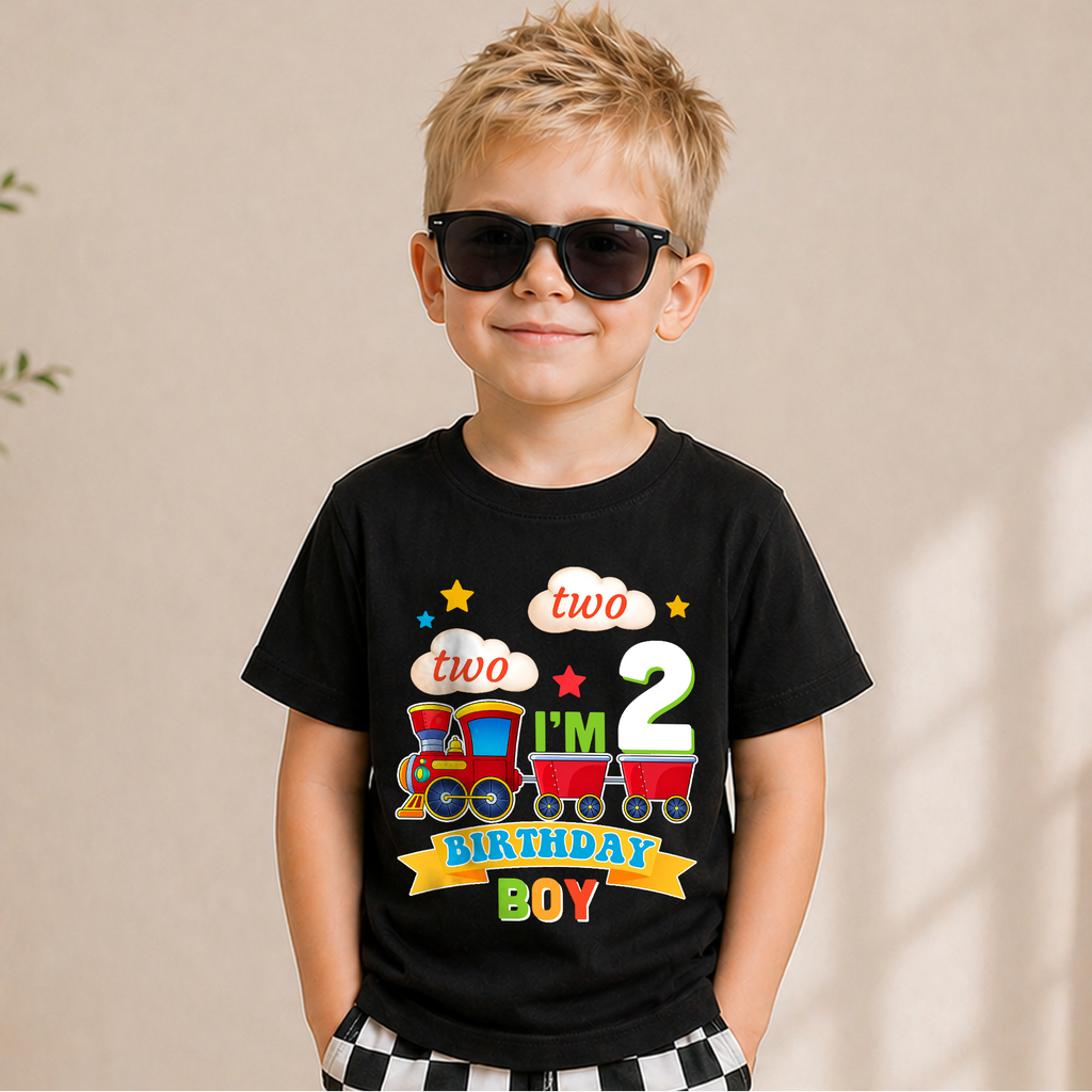Boys Personalized Chugga Chugga Two Two 2nd Birthday Shirt — product view 5