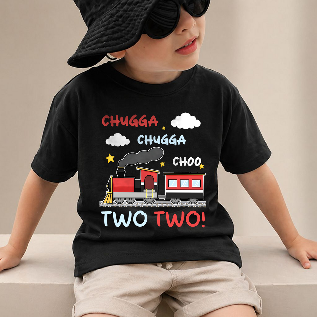 Personalized Train 2nd Birthday Shirt Boy, Chugga Chugga Two — product view 2