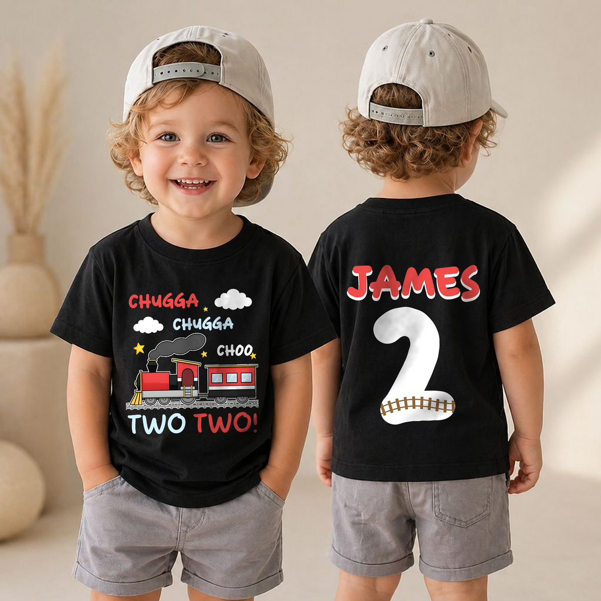 Personalized Train 2nd Birthday Shirt Boy, Chugga Chugga Two — product view 4