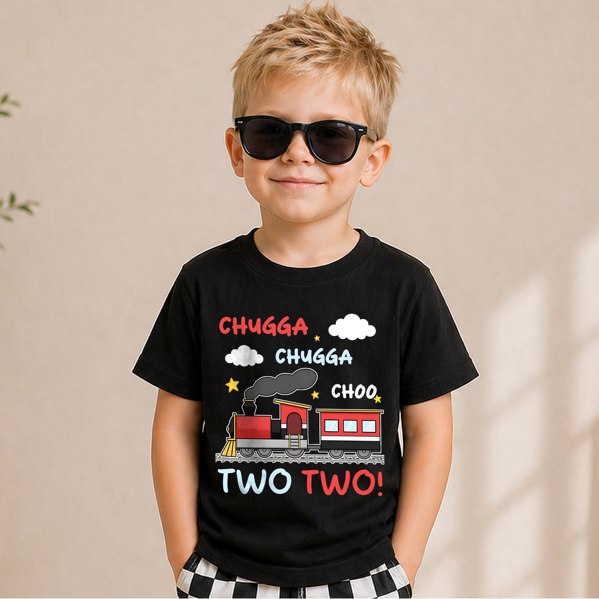 Personalized Train 2nd Birthday Shirt Boy, Chugga Chugga Two — product view 5