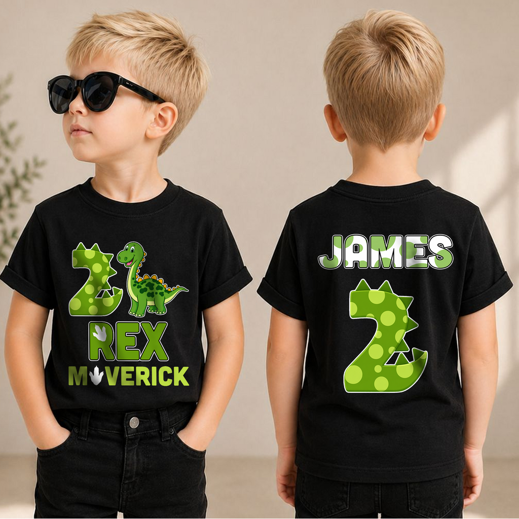 Custom Dinosaur 2nd Birthday Shirt, Two Rex — product view 1