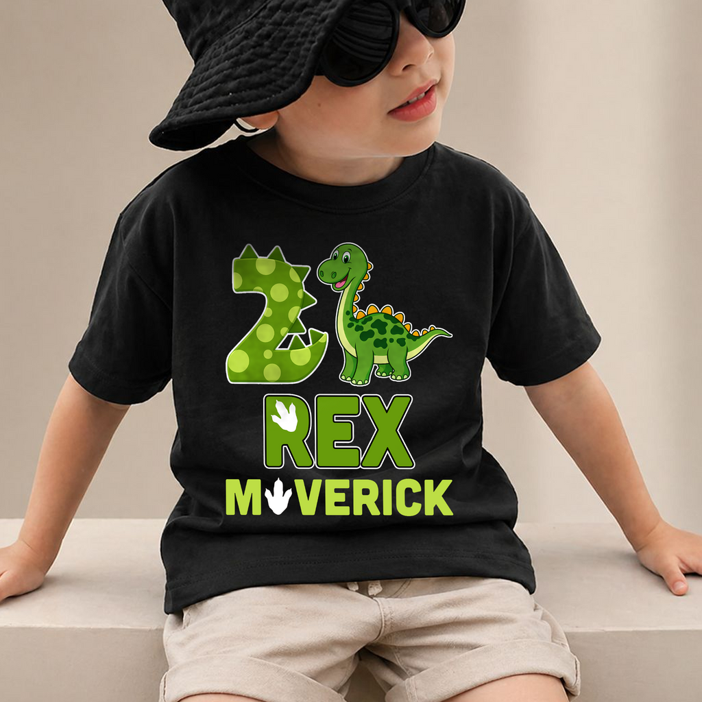 Custom Dinosaur 2nd Birthday Shirt, Two Rex — product view 2