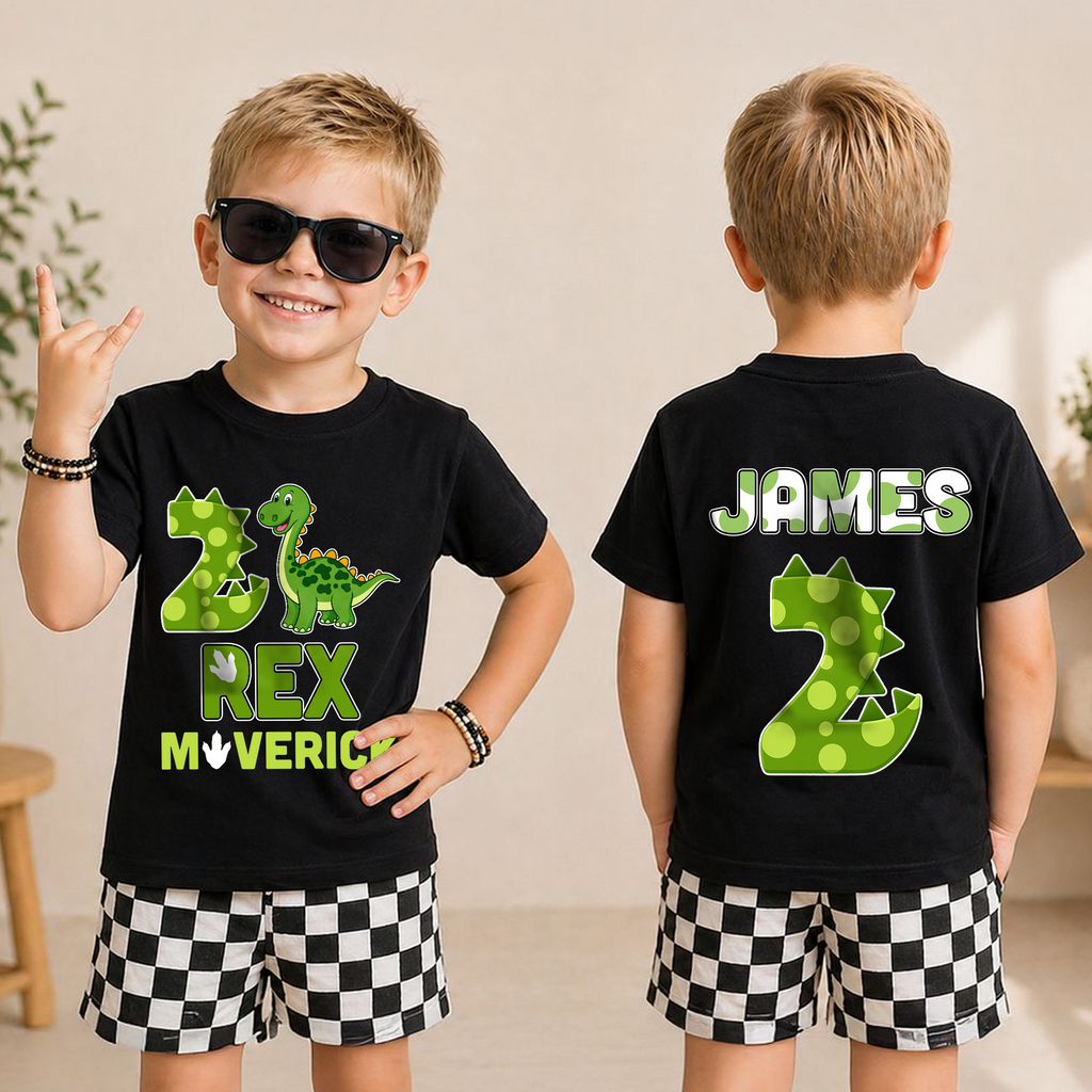 Custom Dinosaur 2nd Birthday Shirt, Two Rex — product view 3
