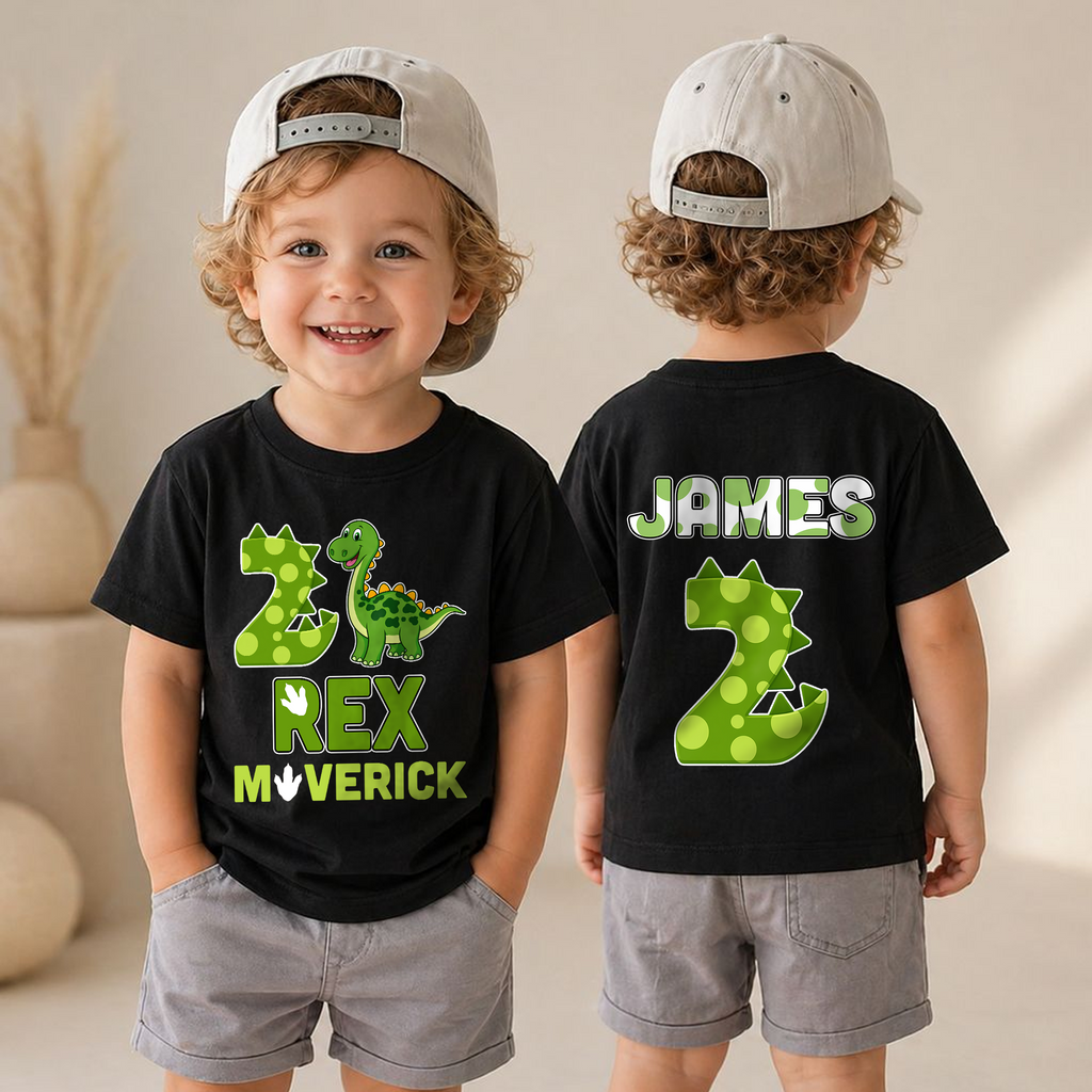 Custom Dinosaur 2nd Birthday Shirt, Two Rex — product view 4