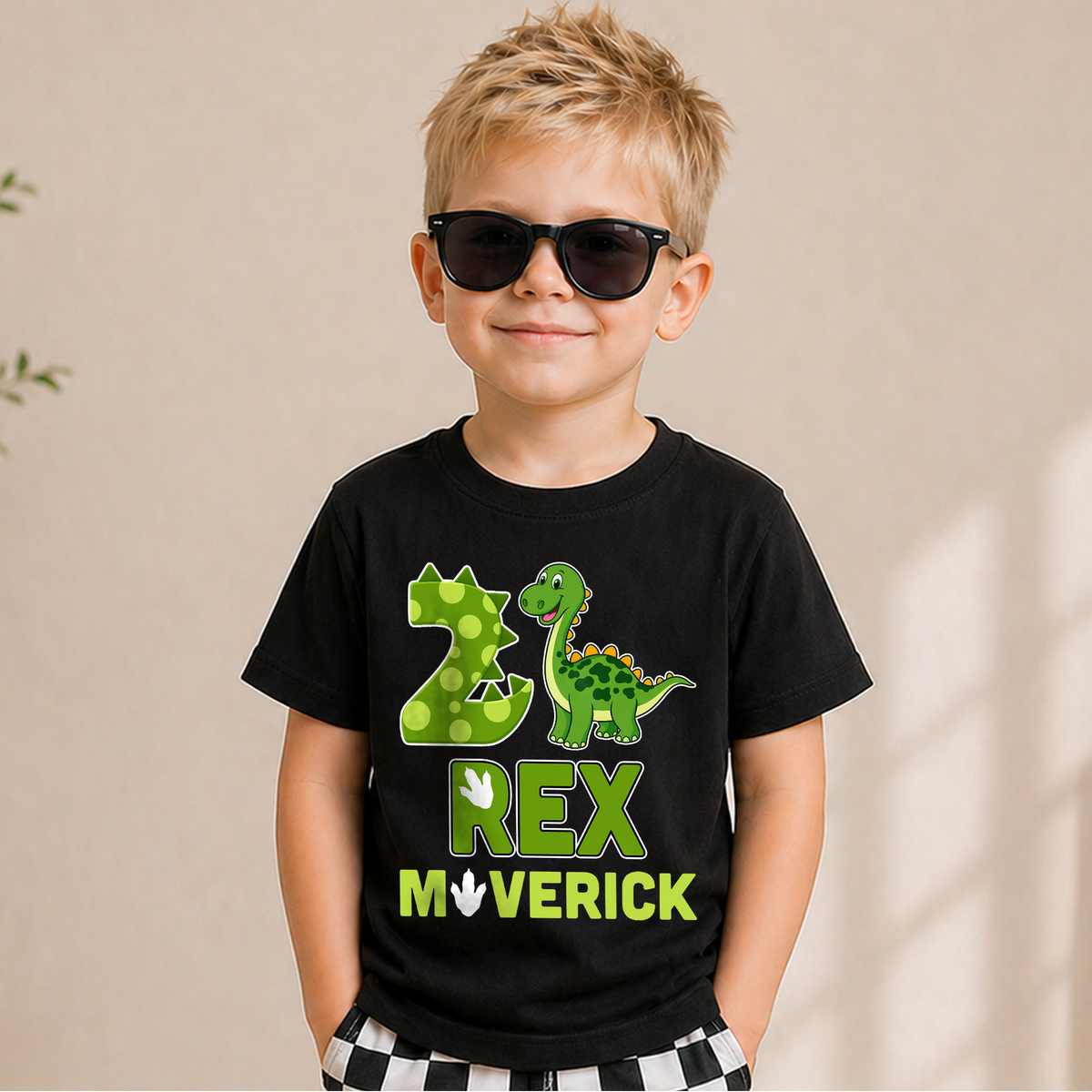 Custom Dinosaur 2nd Birthday Shirt, Two Rex — product view 5