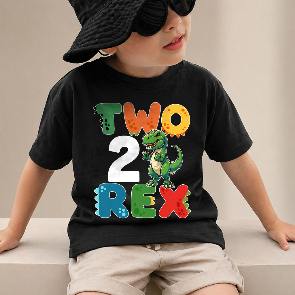 Boys Custom Dinosaur 2nd Birthday Shirt, Two Rex — product view 2