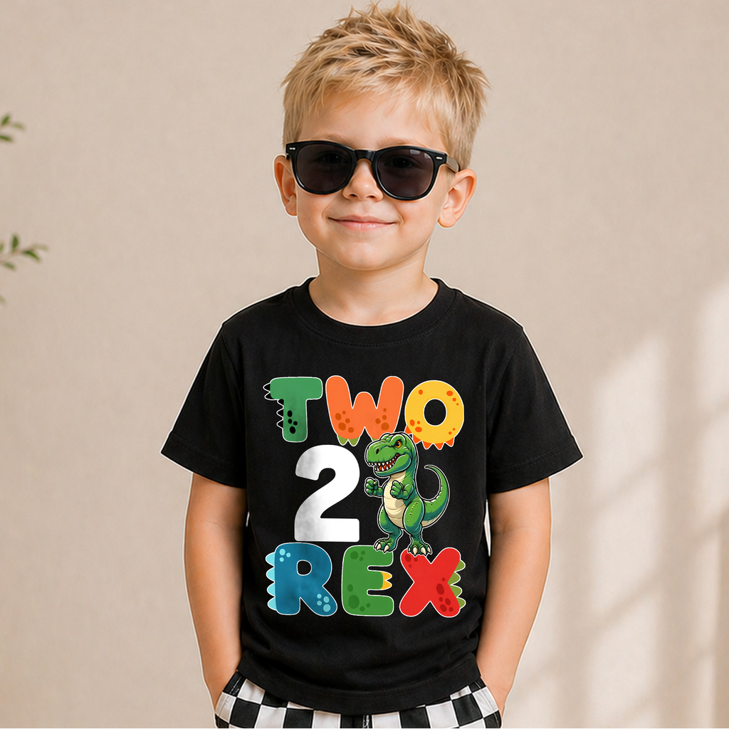 Boys Custom Dinosaur 2nd Birthday Shirt, Two Rex — product view 5