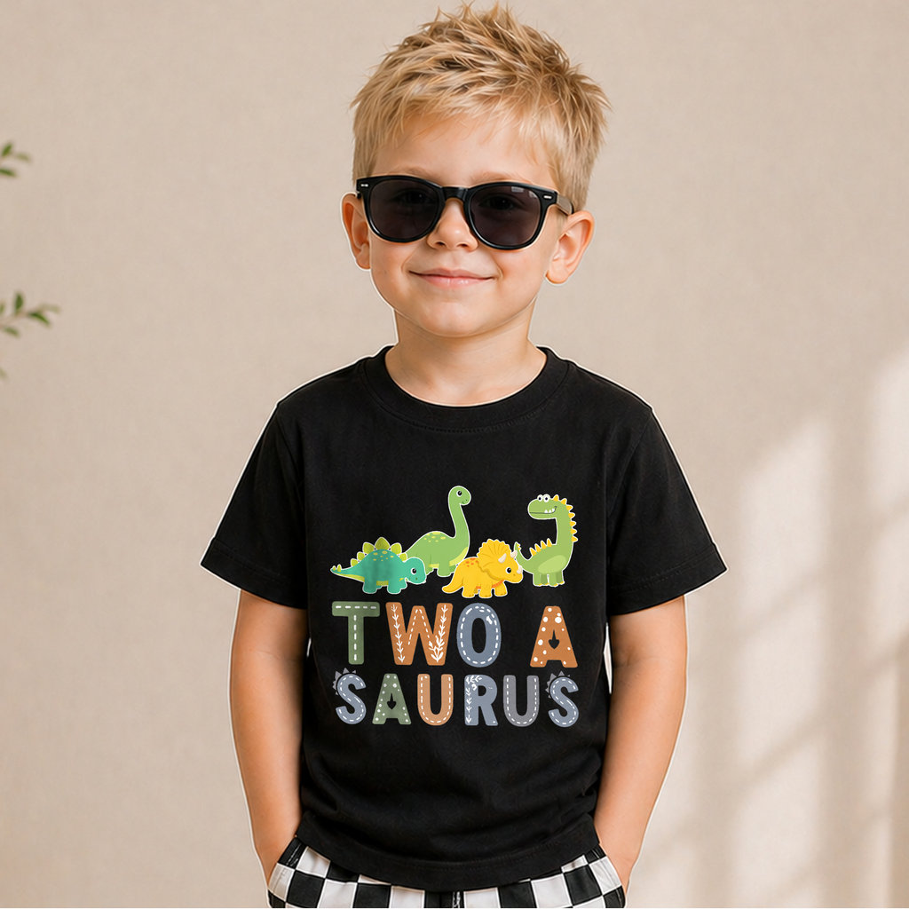 Toddler Personalized Dinosaur 2nd Birthday Shirt, Two-A Saurus — product view 5