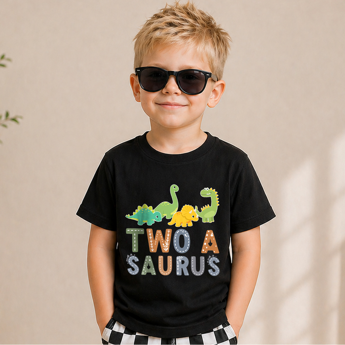 Toddler Personalized Dinosaur 2nd Birthday Shirt, Two-A Saurus — product view 5