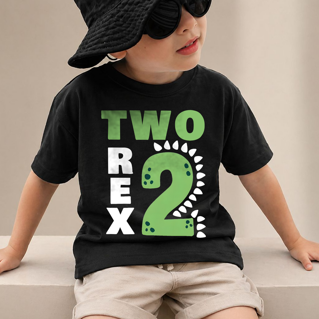 Boys Personalized Dinosaur 2nd Birthday Shirt, Two Rex — product view 2