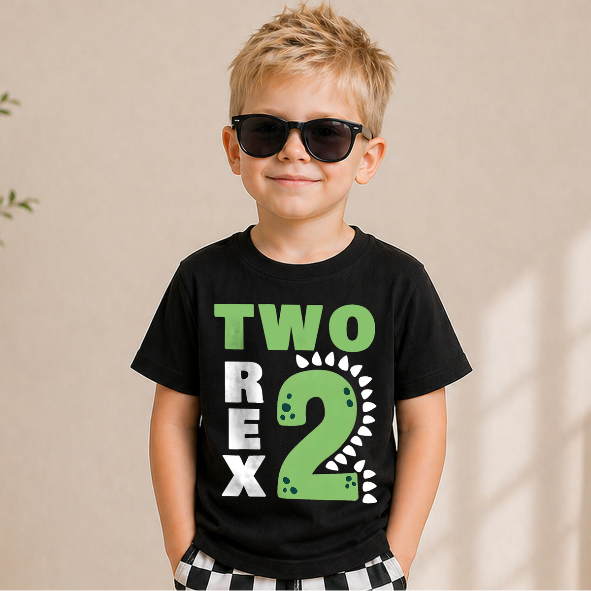 Boys Personalized Dinosaur 2nd Birthday Shirt, Two Rex — product view 5