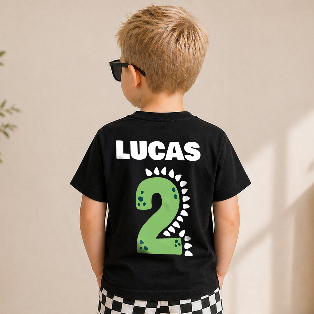 Boys Personalized Dinosaur 2nd Birthday Shirt, Two Rex — product view 6