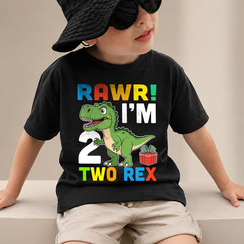Personalized Dinosaur Birthday Boy Shirt 2, Rawr I'm 2 Two Rex — product view 2