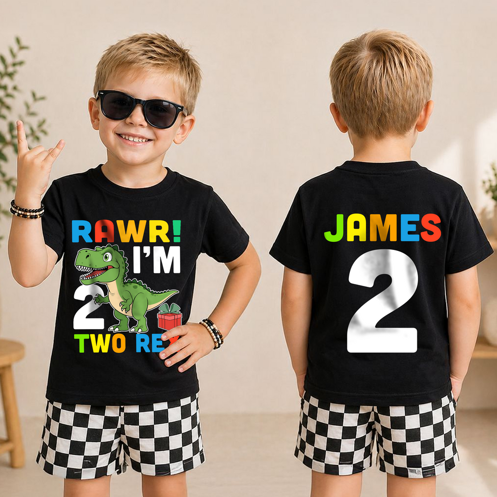 Personalized Dinosaur Birthday Boy Shirt 2, Rawr I'm 2 Two Rex — product view 3