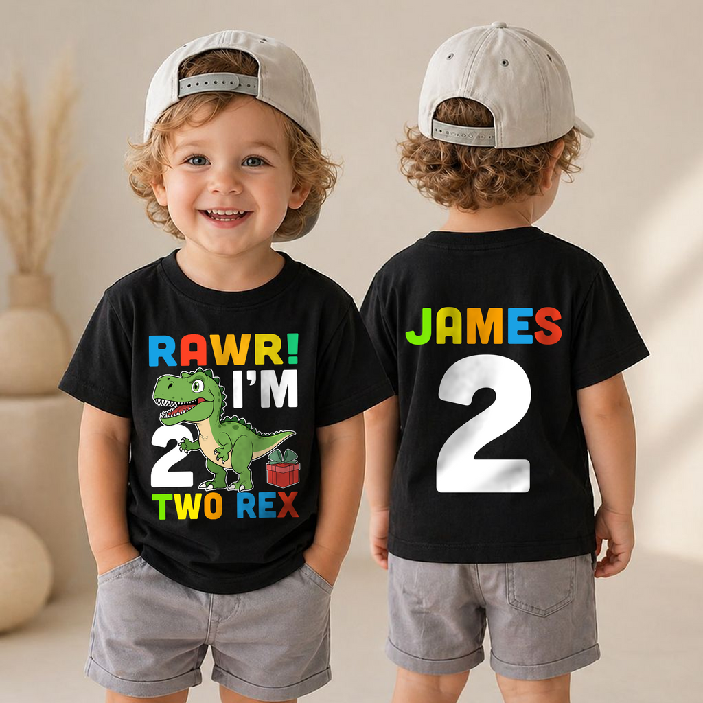 Personalized Dinosaur Birthday Boy Shirt 2, Rawr I'm 2 Two Rex — product view 4