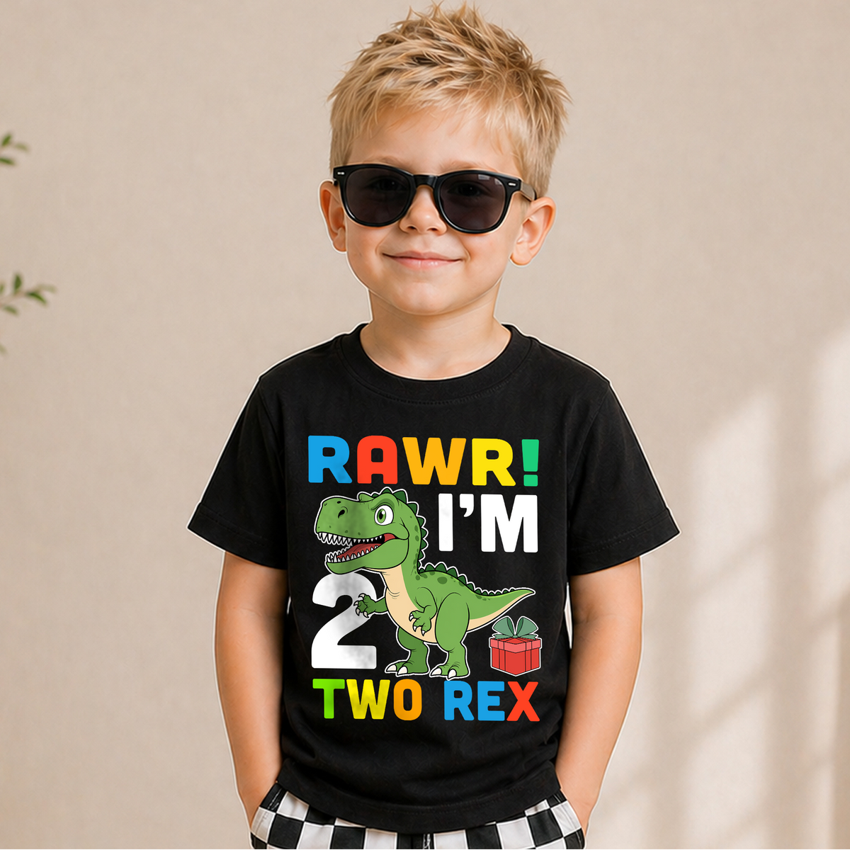 Personalized Dinosaur Birthday Boy Shirt 2, Rawr I'm 2 Two Rex — product view 5