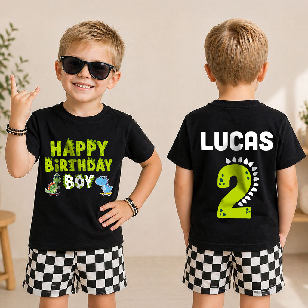 Custom Name Dinosaur Birthday Boy Shirt 2, Two Rex — product view 3