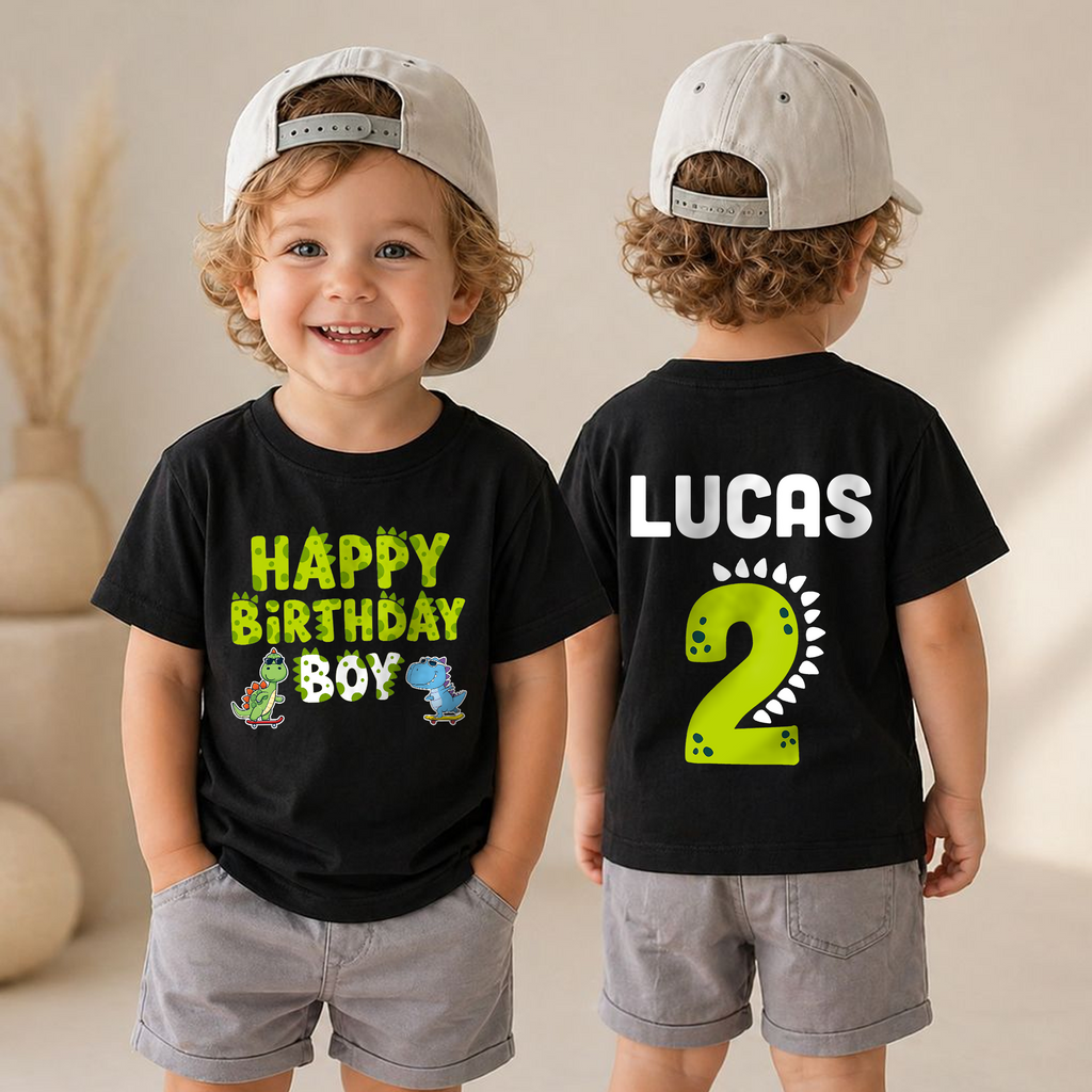 Custom Name Dinosaur Birthday Boy Shirt 2, Two Rex — product view 4