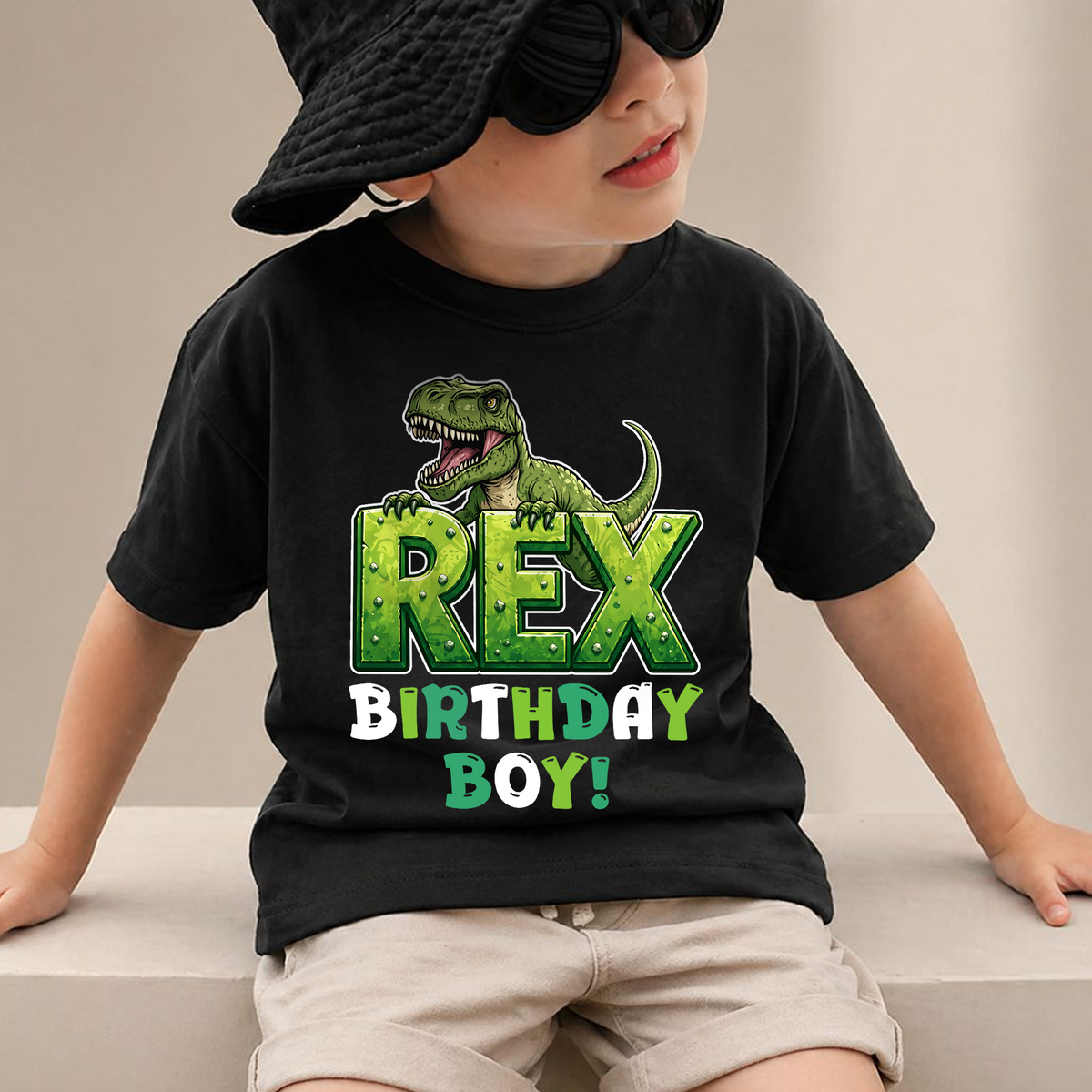 Custom Dinosaur Birthday Boy Shirt 2, Rex Two — product view 2