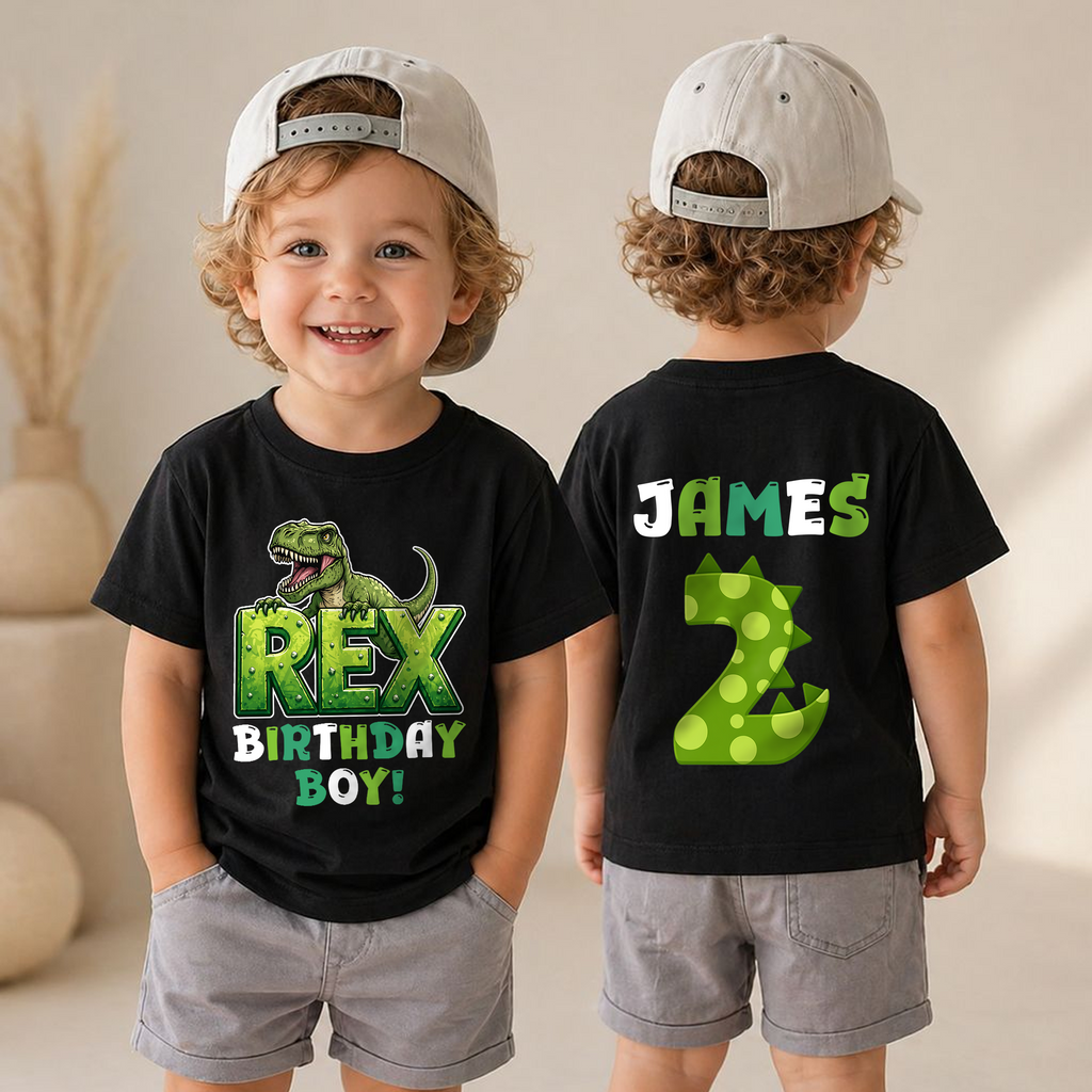 Custom Dinosaur Birthday Boy Shirt 2, Rex Two — product view 4