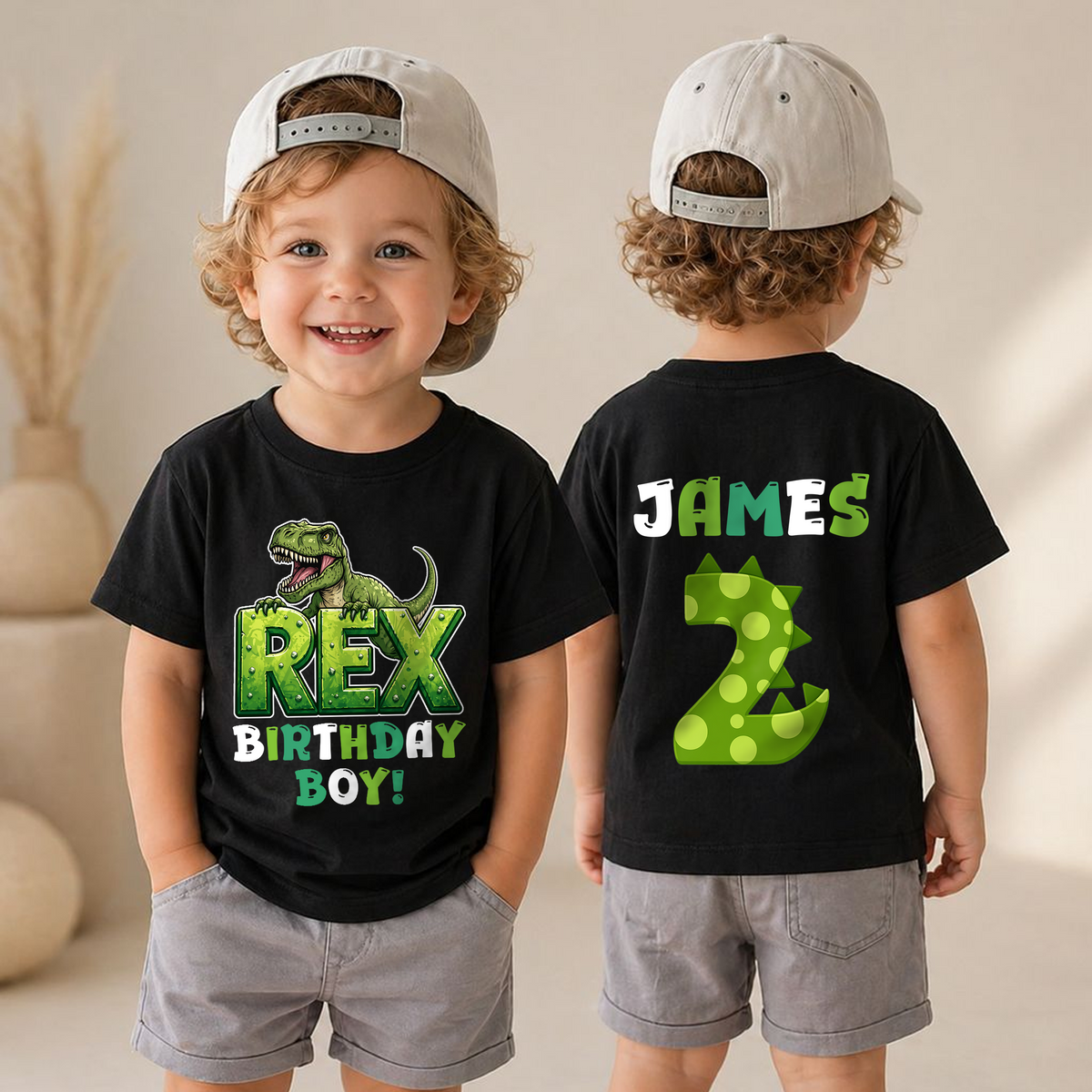 Custom Dinosaur Birthday Boy Shirt 2, Rex Two — product view 4