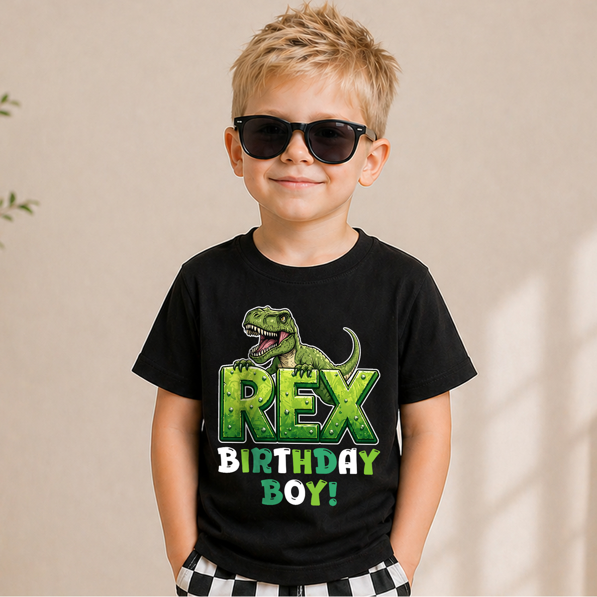 Custom Dinosaur Birthday Boy Shirt 2, Rex Two — product view 5