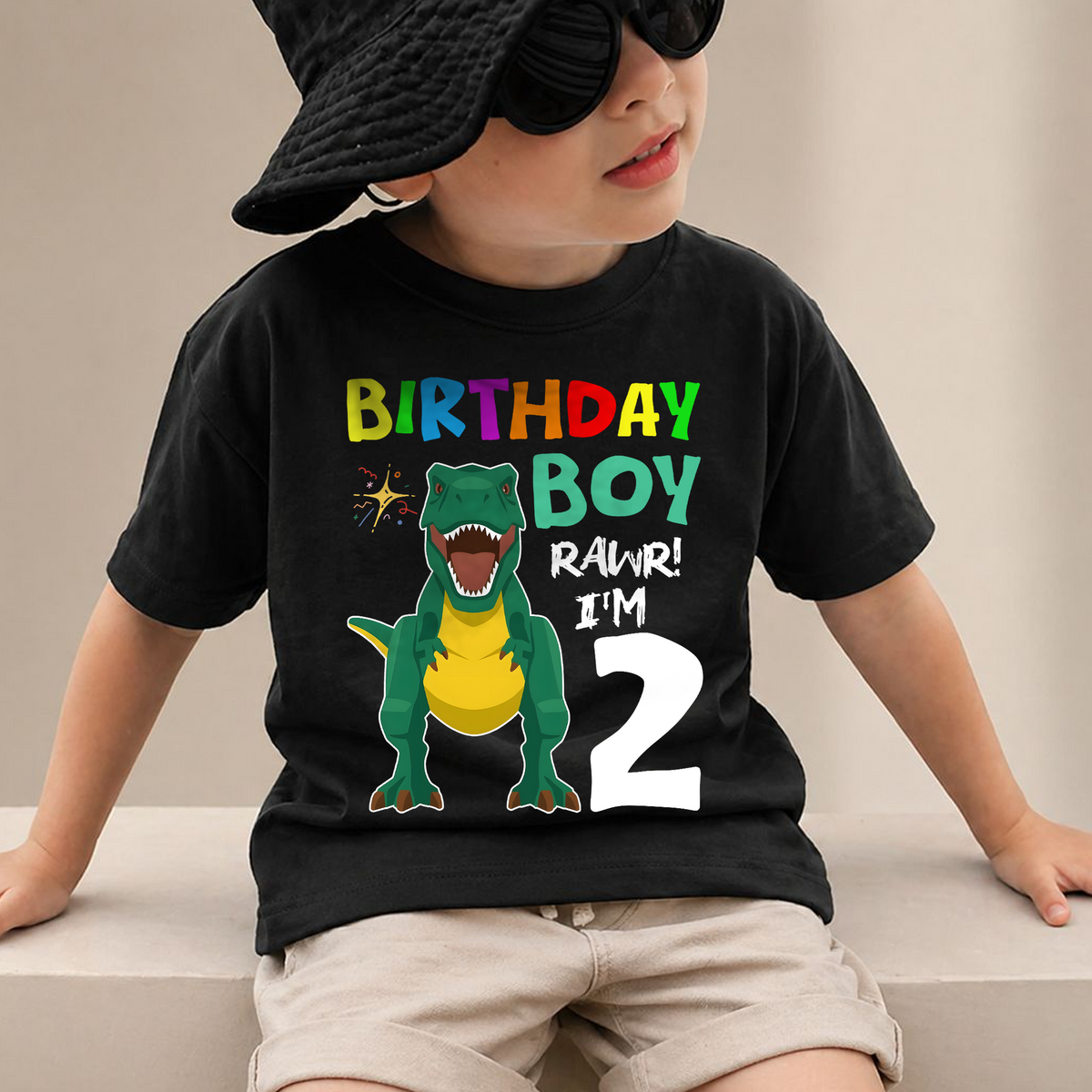 Boys Custom Dinosaur Birthday Boy Shirt 2, Rawr I'm 2 — product view 2