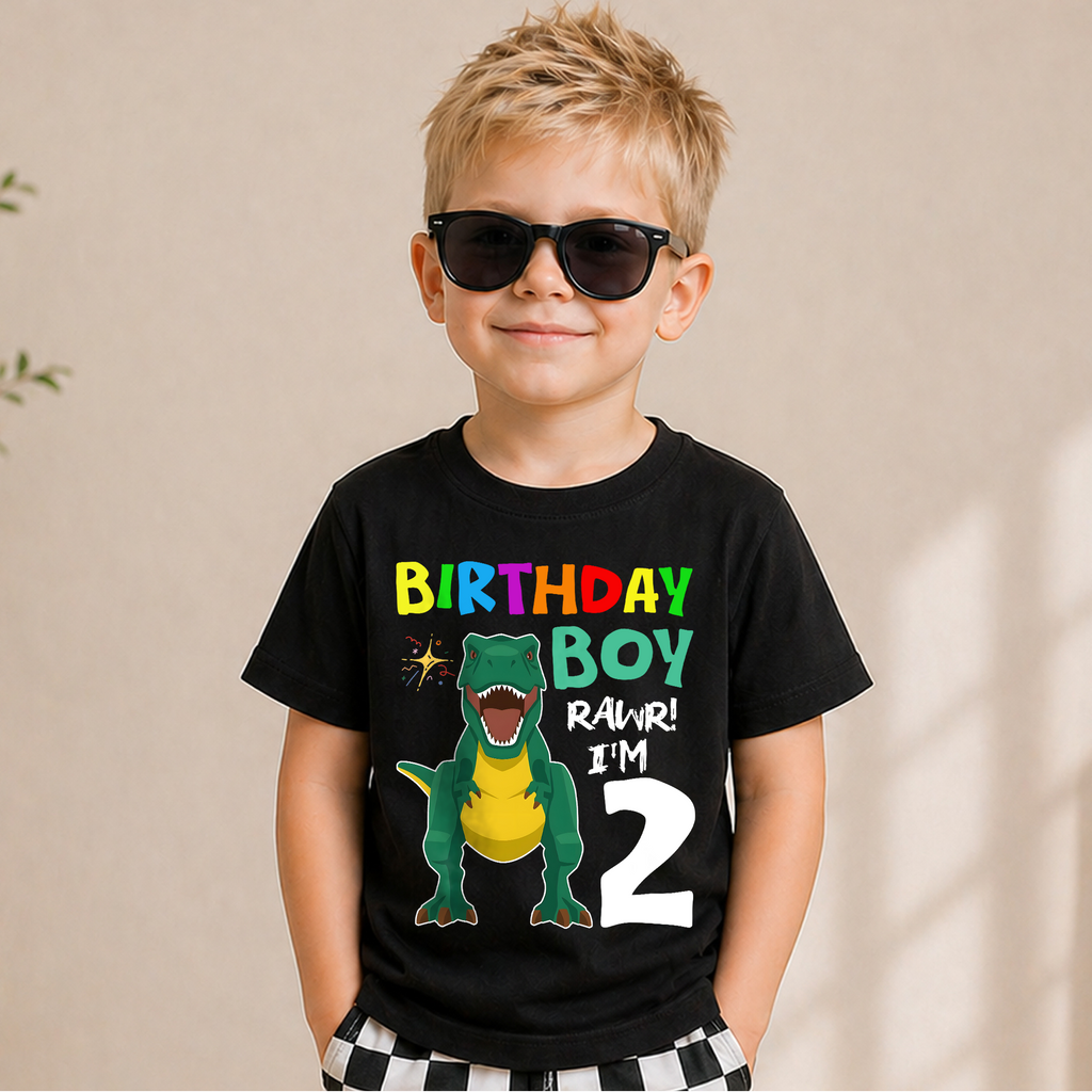Boys Custom Dinosaur Birthday Boy Shirt 2, Rawr I'm 2 — product view 5
