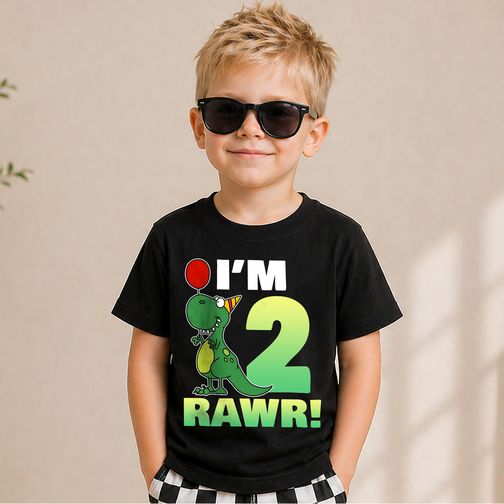 Toddler Personalized Dinosaur Birthday Boy Shirt 2, Rawr I'm 2 — product view 5
