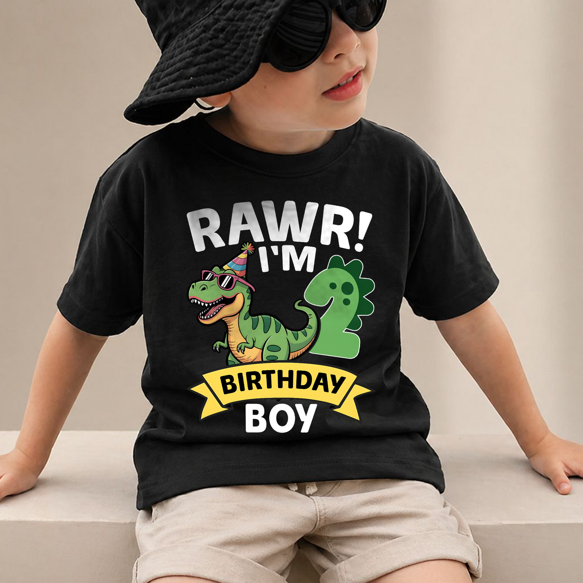 Boys Personalized Dinosaur Birthday Boy Shirt 2, Rawr I'm 2 — product view 2