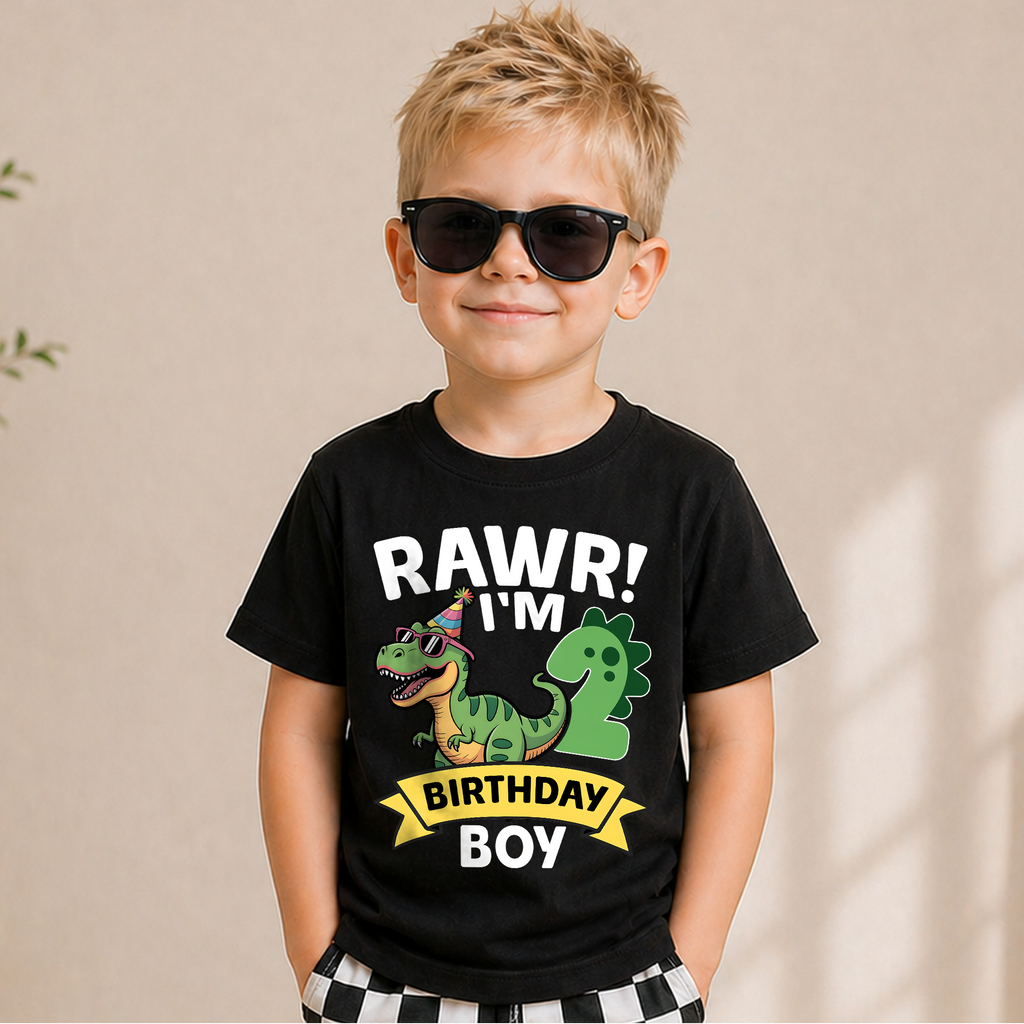 Boys Personalized Dinosaur Birthday Boy Shirt 2, Rawr I'm 2 — product view 5