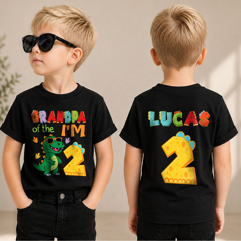 Personalized Two Rex Birthday Outfit Boy, Dinosaur — product view 1