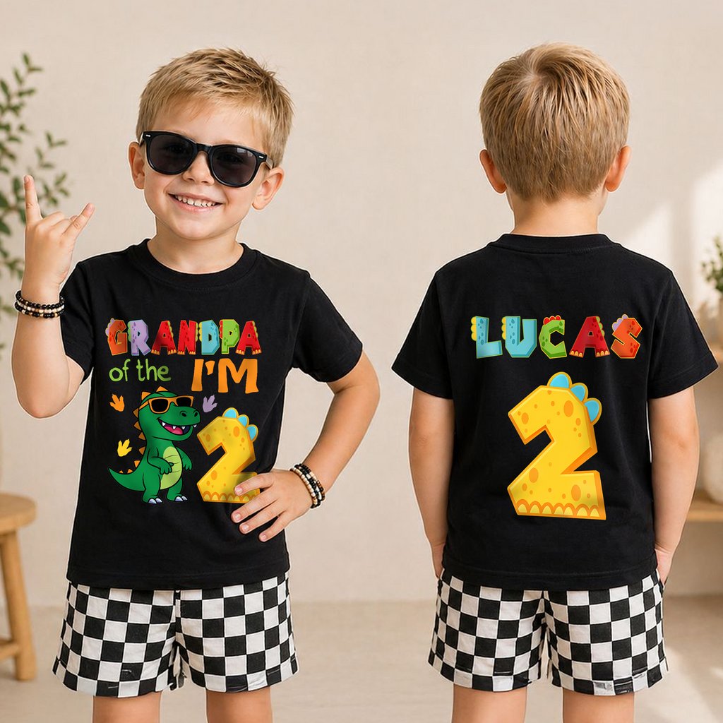 Personalized Two Rex Birthday Outfit Boy, Dinosaur — product view 3