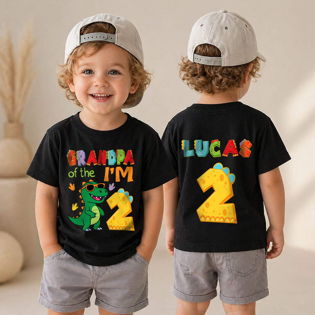 Personalized Two Rex Birthday Outfit Boy, Dinosaur — product view 4