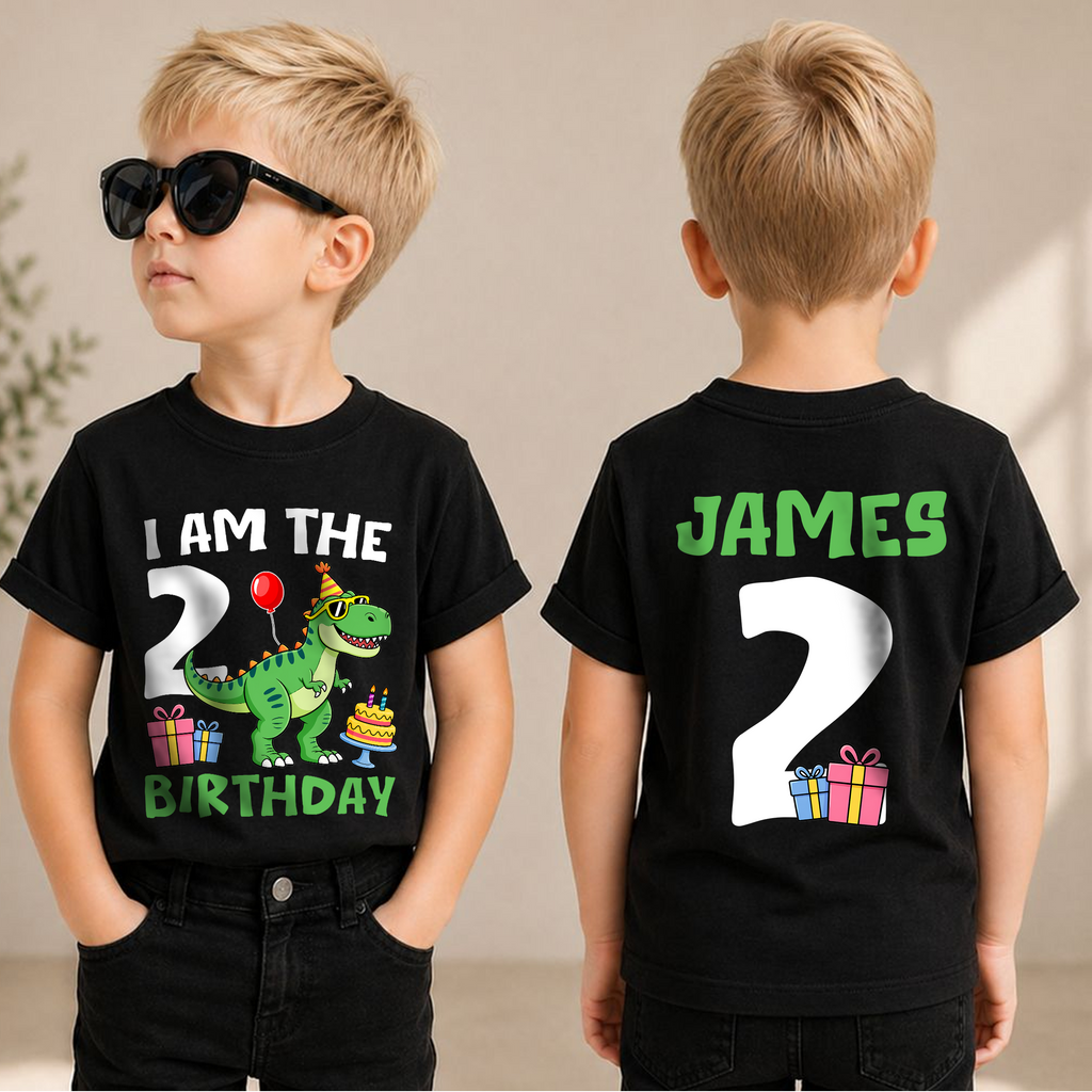 Custom Name Two Rex Birthday Outfit Boy, Dinosaur — product view 1