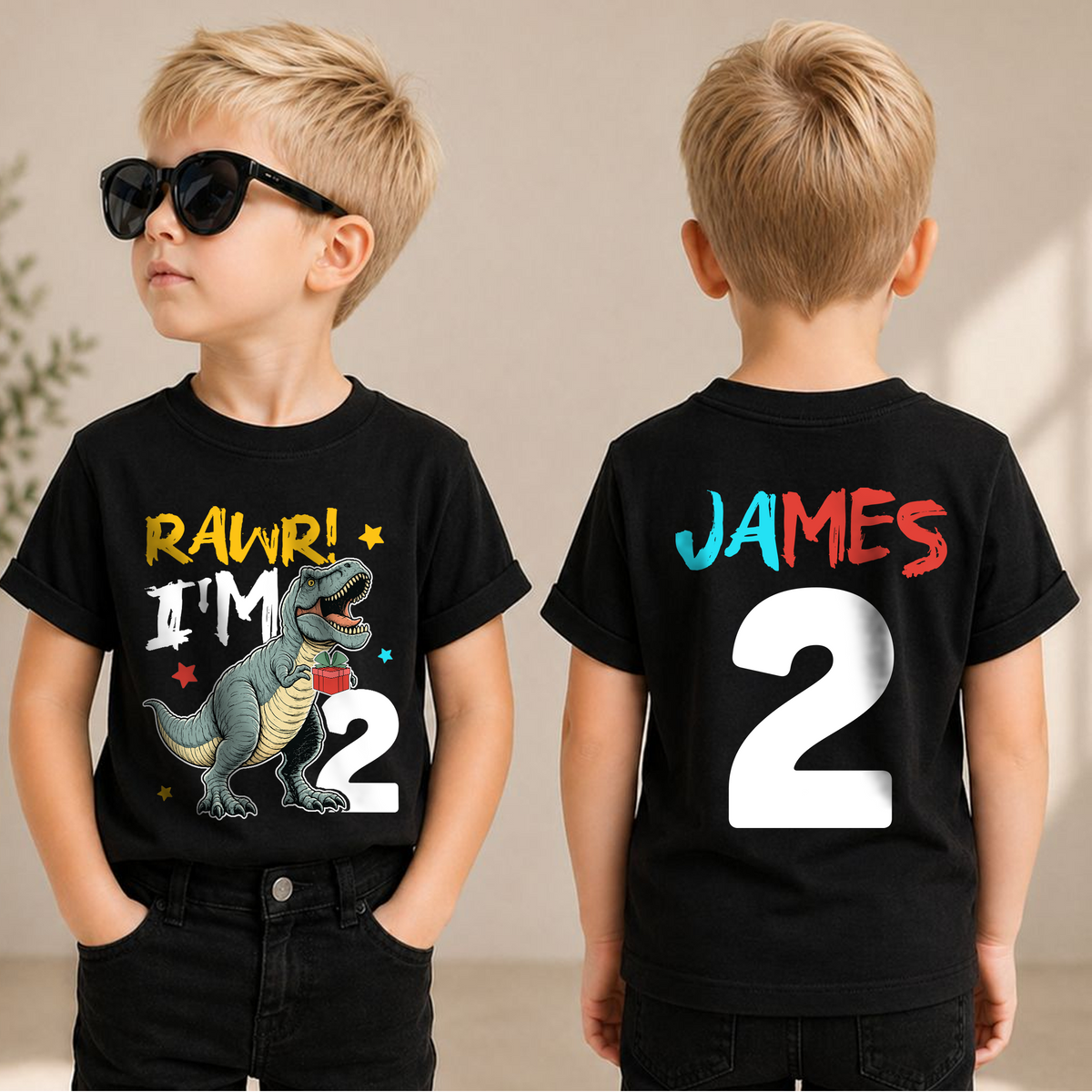 Custom Rawr I'm 2 Birthday Outfit Boy, Dinosaur — product view 1