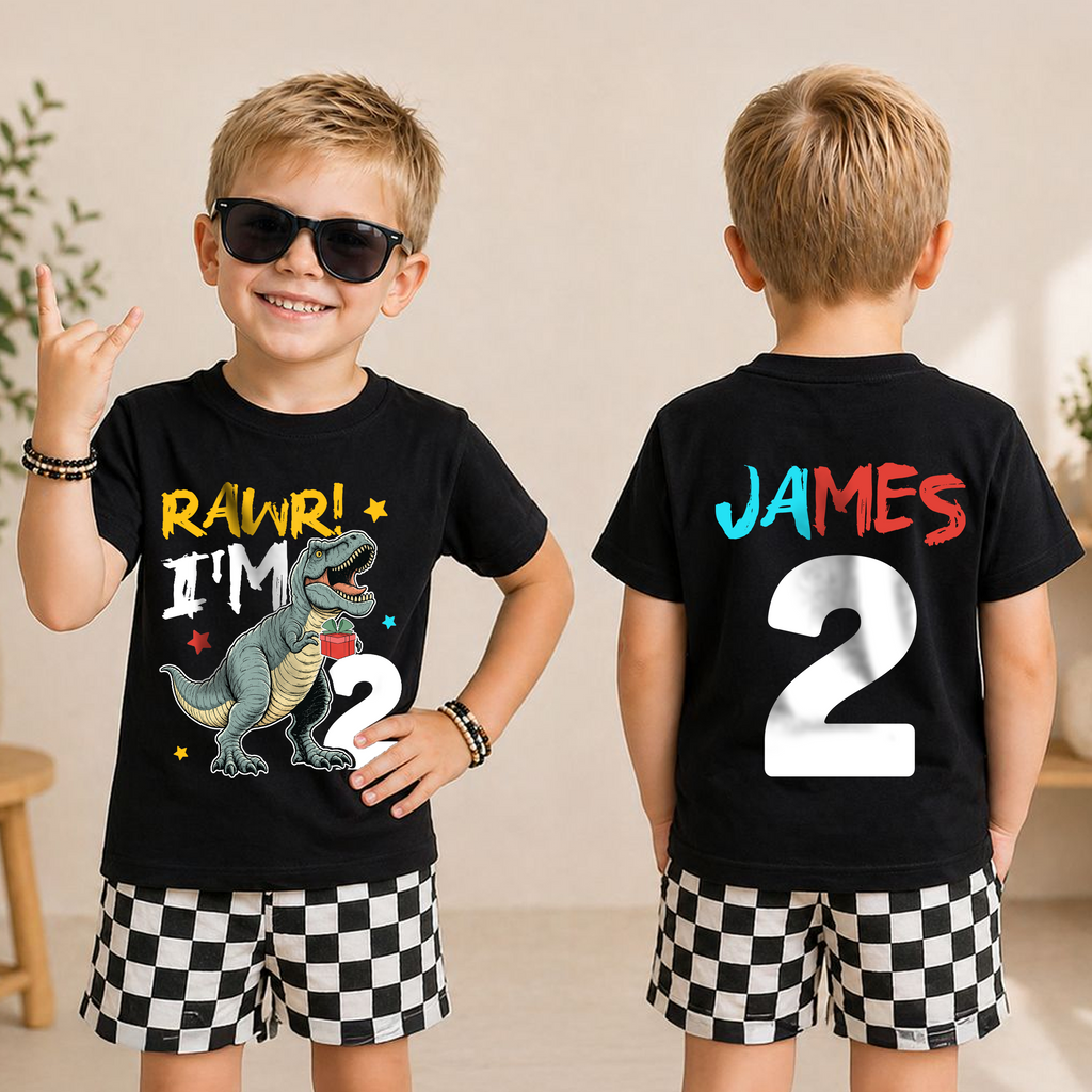Custom Rawr I'm 2 Birthday Outfit Boy, Dinosaur — product view 3