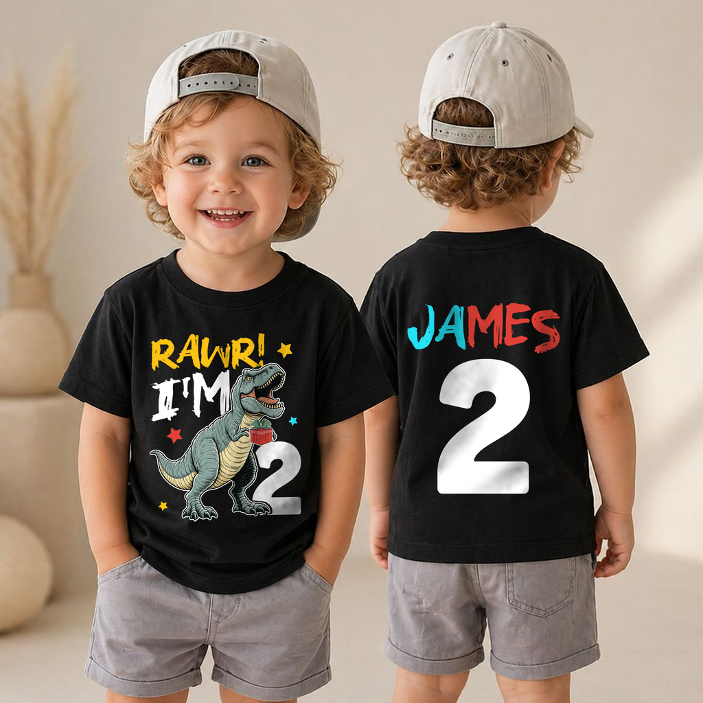 Custom Rawr I'm 2 Birthday Outfit Boy, Dinosaur — product view 4