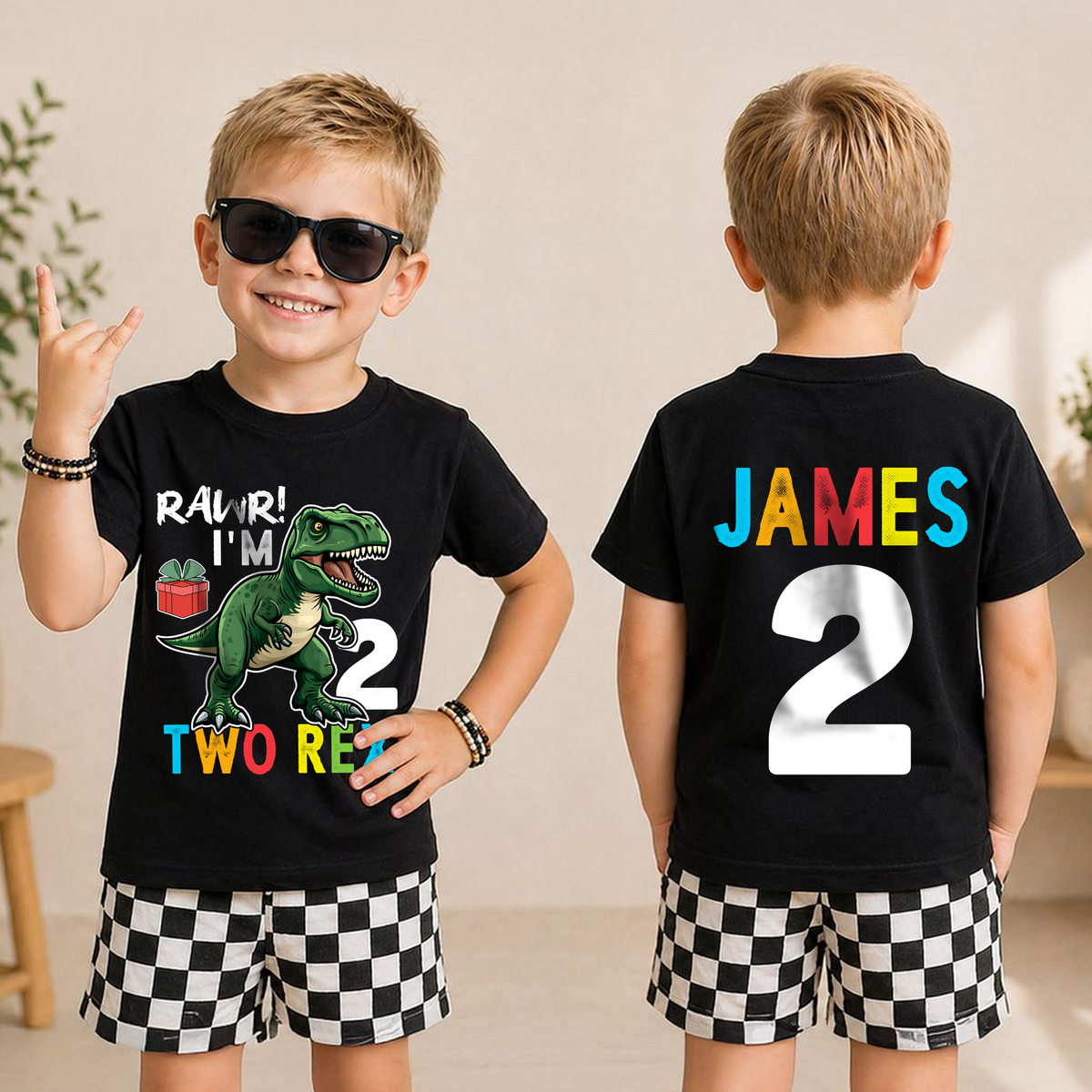 Toddler Personalized Rawr I'm 2 Two Rex Birthday Outfit Boy — product view 3