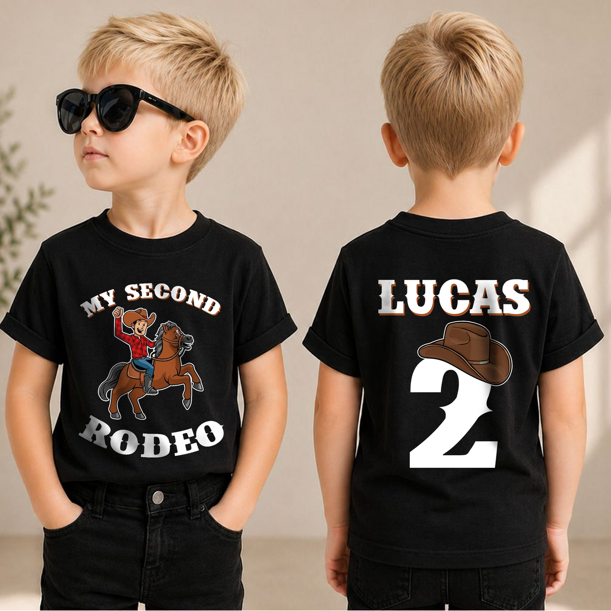Custom Name My Second Rodeo 2nd Birthday Shirt for Boys — product view 1