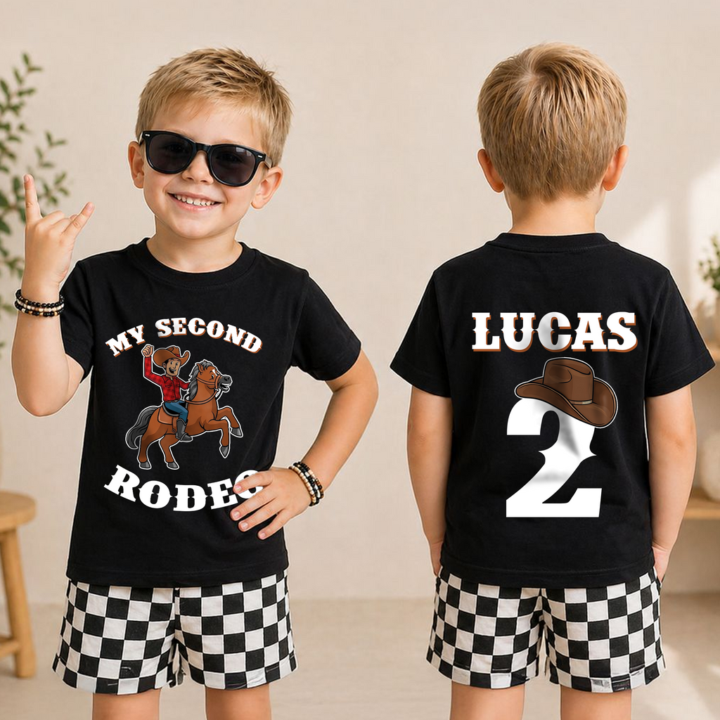 Custom Name My Second Rodeo 2nd Birthday Shirt for Boys — product view 3