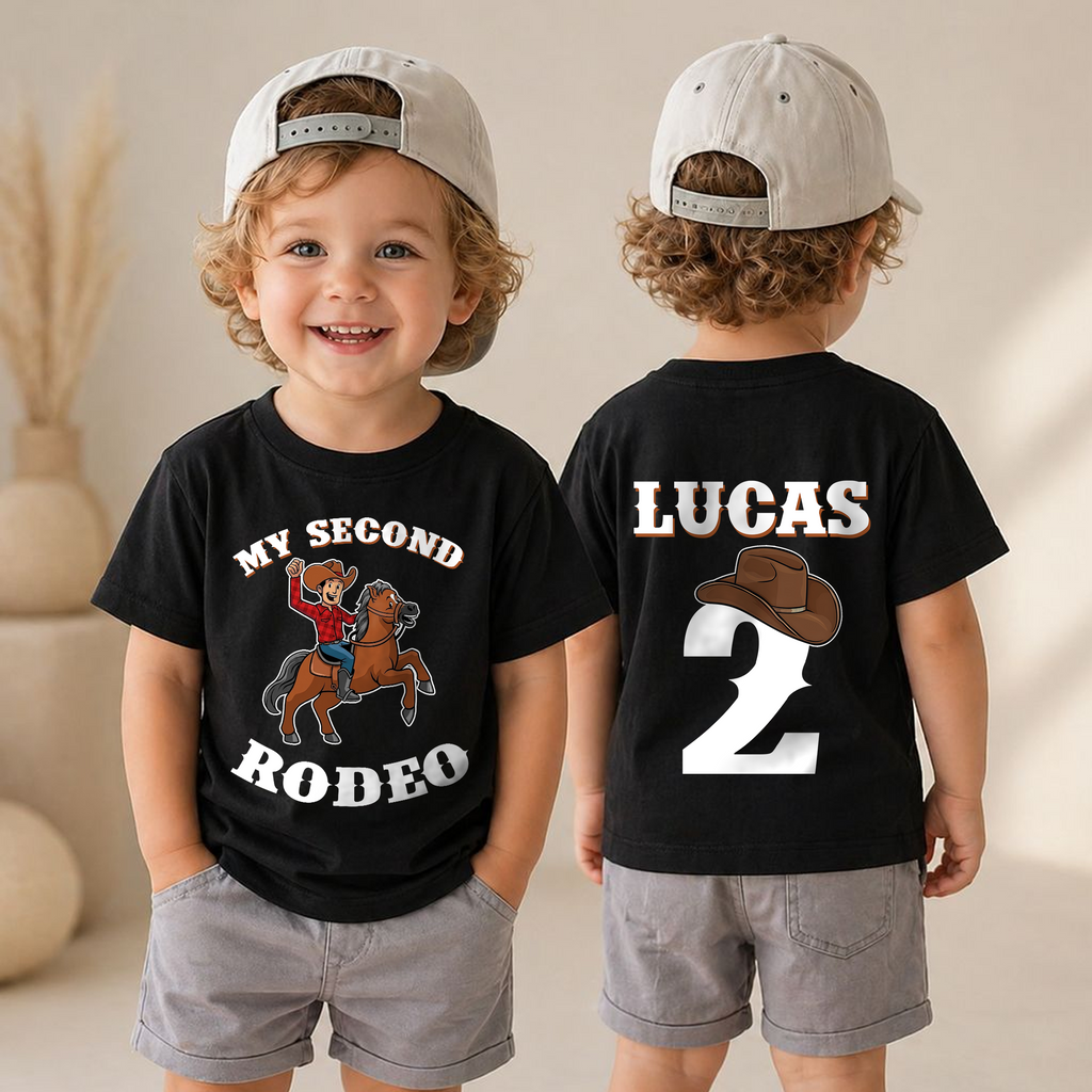 Custom Name My Second Rodeo 2nd Birthday Shirt for Boys — product view 4