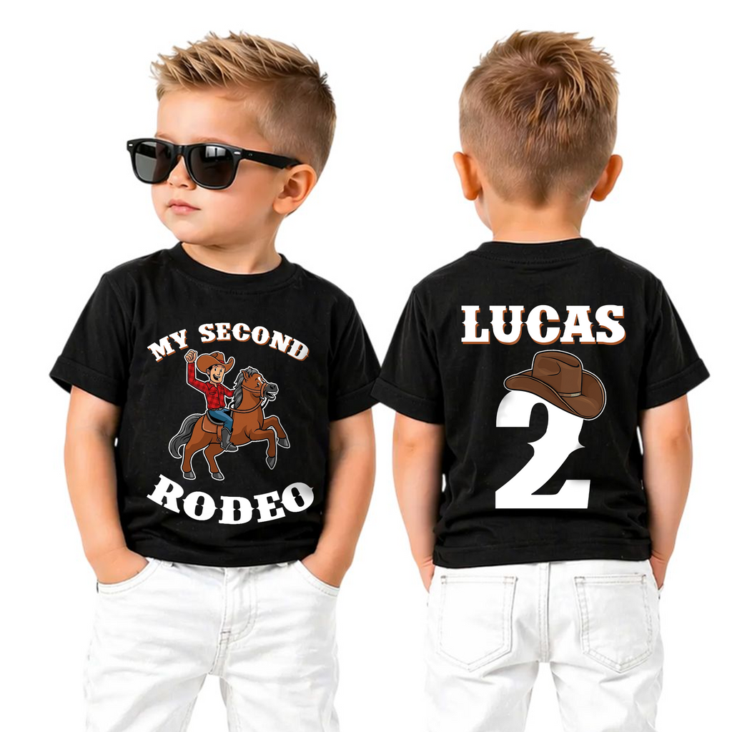 Custom Name My Second Rodeo 2nd Birthday Shirt for Boys — product view 5