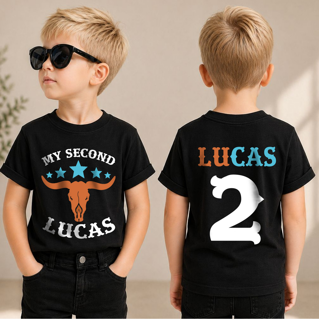 Custom My Second Rodeo 2nd Birthday Shirt for Boys, Cowboy — product view 1