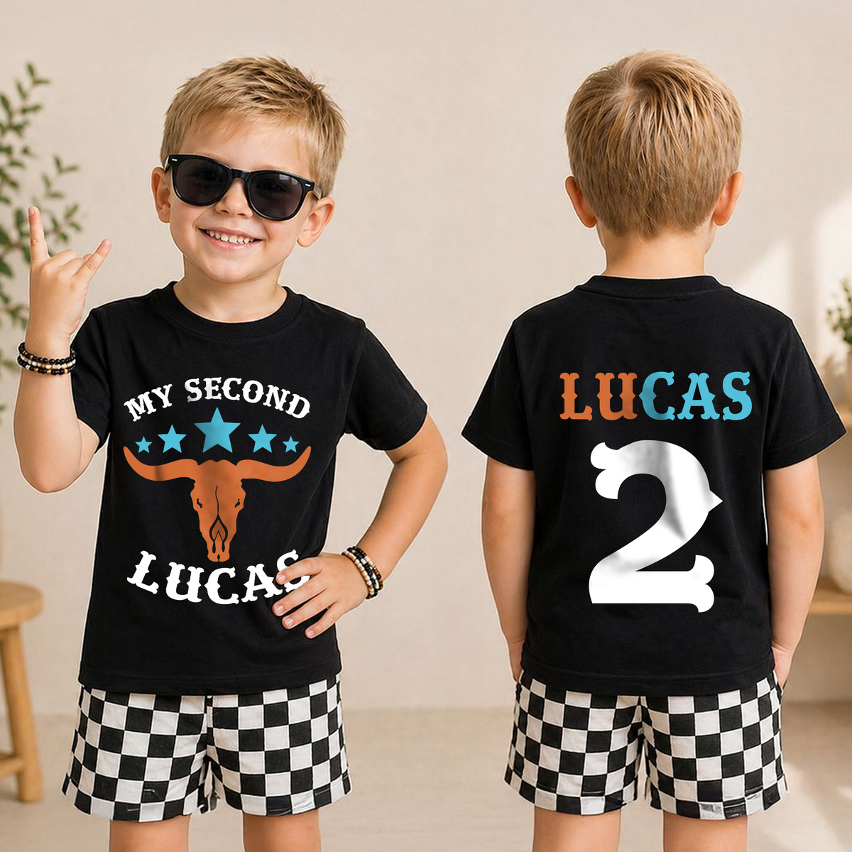 Custom My Second Rodeo 2nd Birthday Shirt for Boys, Cowboy — product view 3